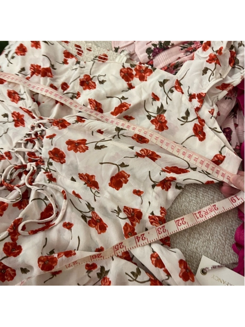🌹 Reformation Jess Jubilee Dress | Size 22 Red Floral Lace Up Corset Mini Plus - Picture 5 of 7